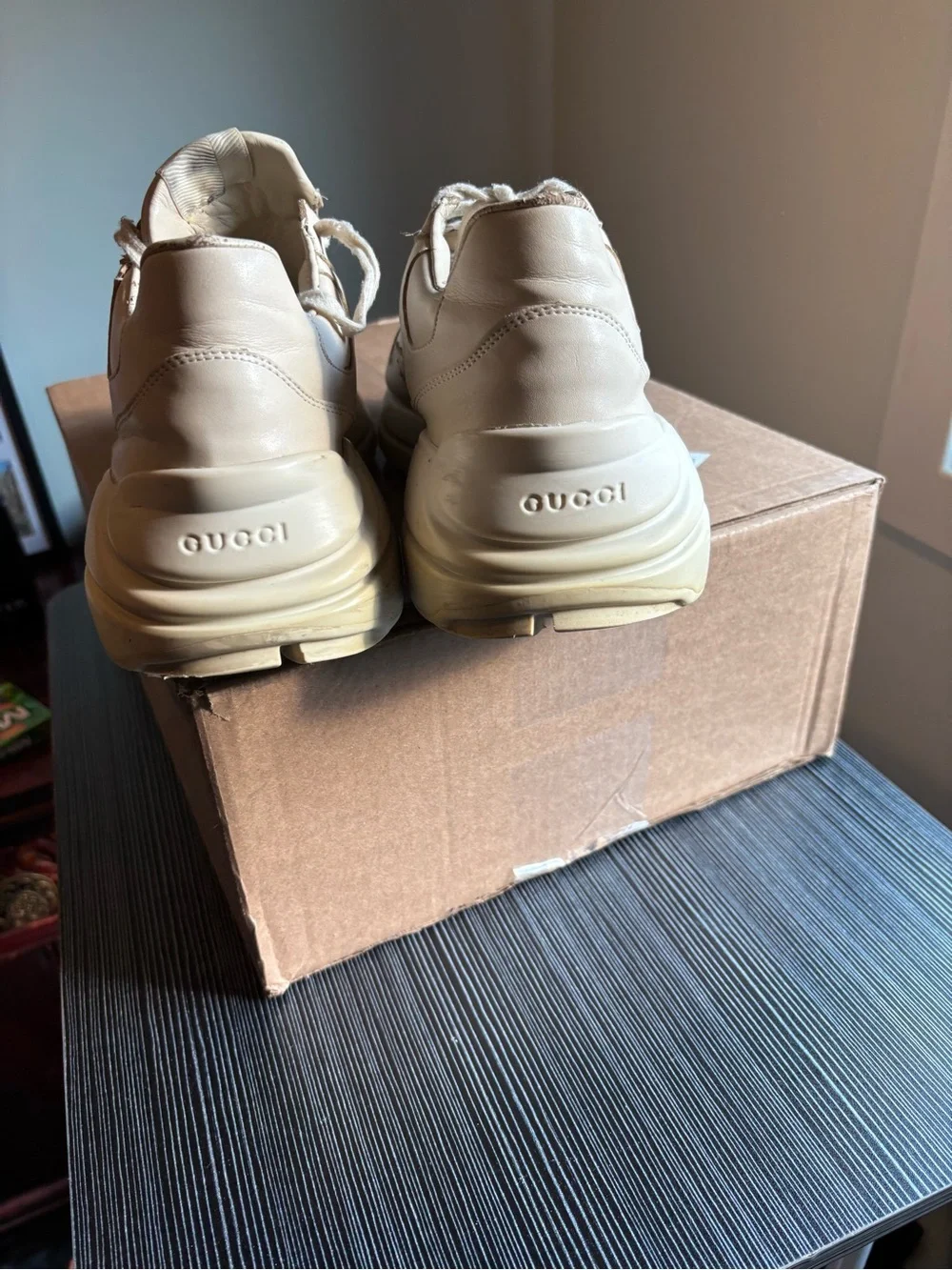Gucci Men’s Cream Leather Chunky Sneakers
